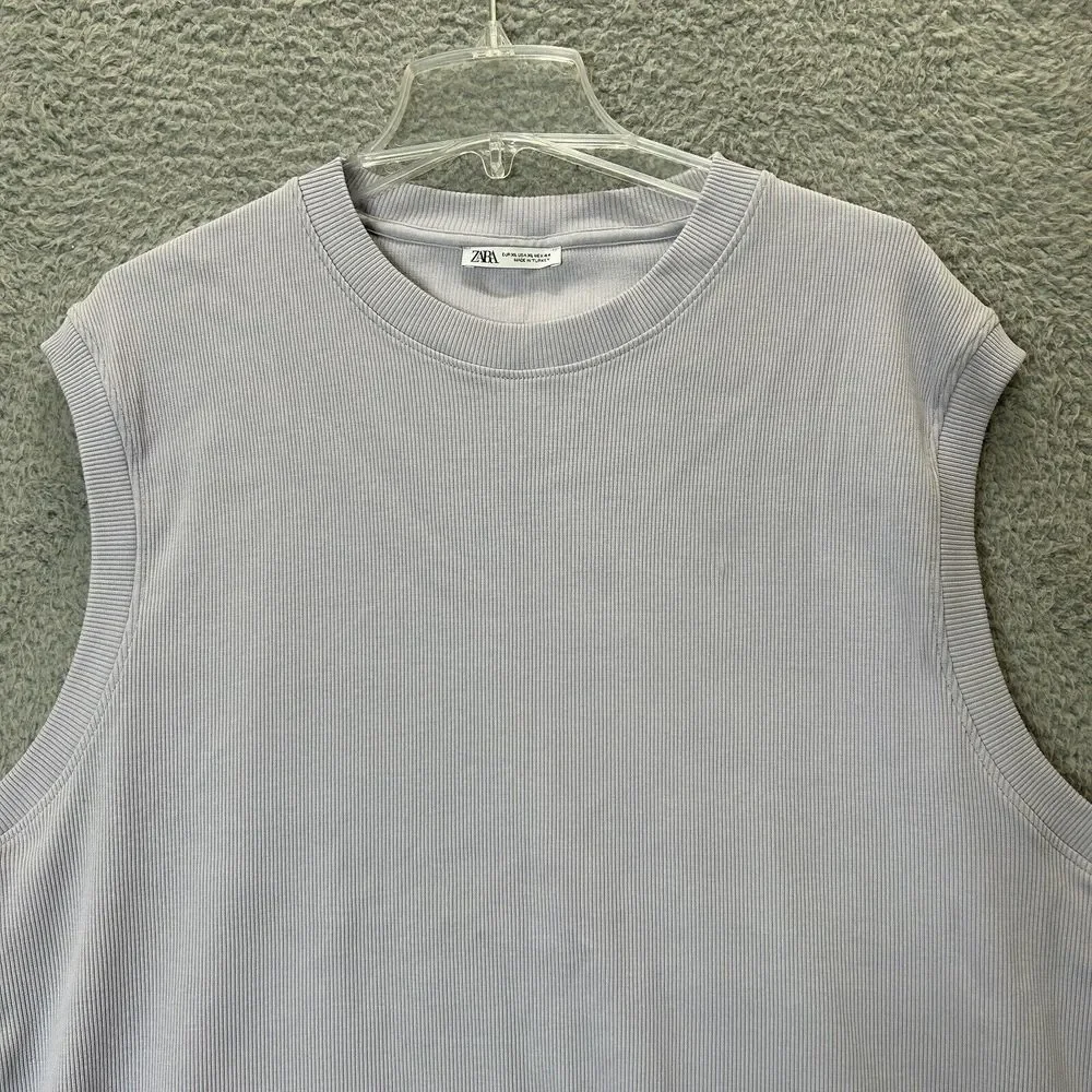 Zara Sweater Vest Mens Extra Large Lilac Textured‎ Ribbed Relax Fit Crew Neck